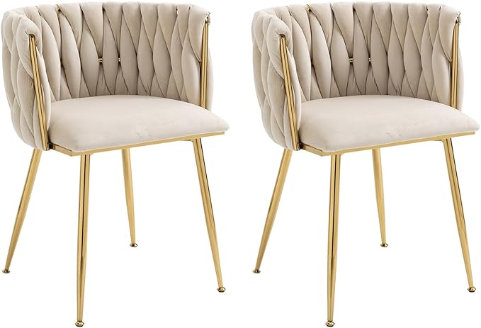Velvet Dining Chairs Set of 4, Modern Upholstered Dining Chairs with Gold Metal Legs for