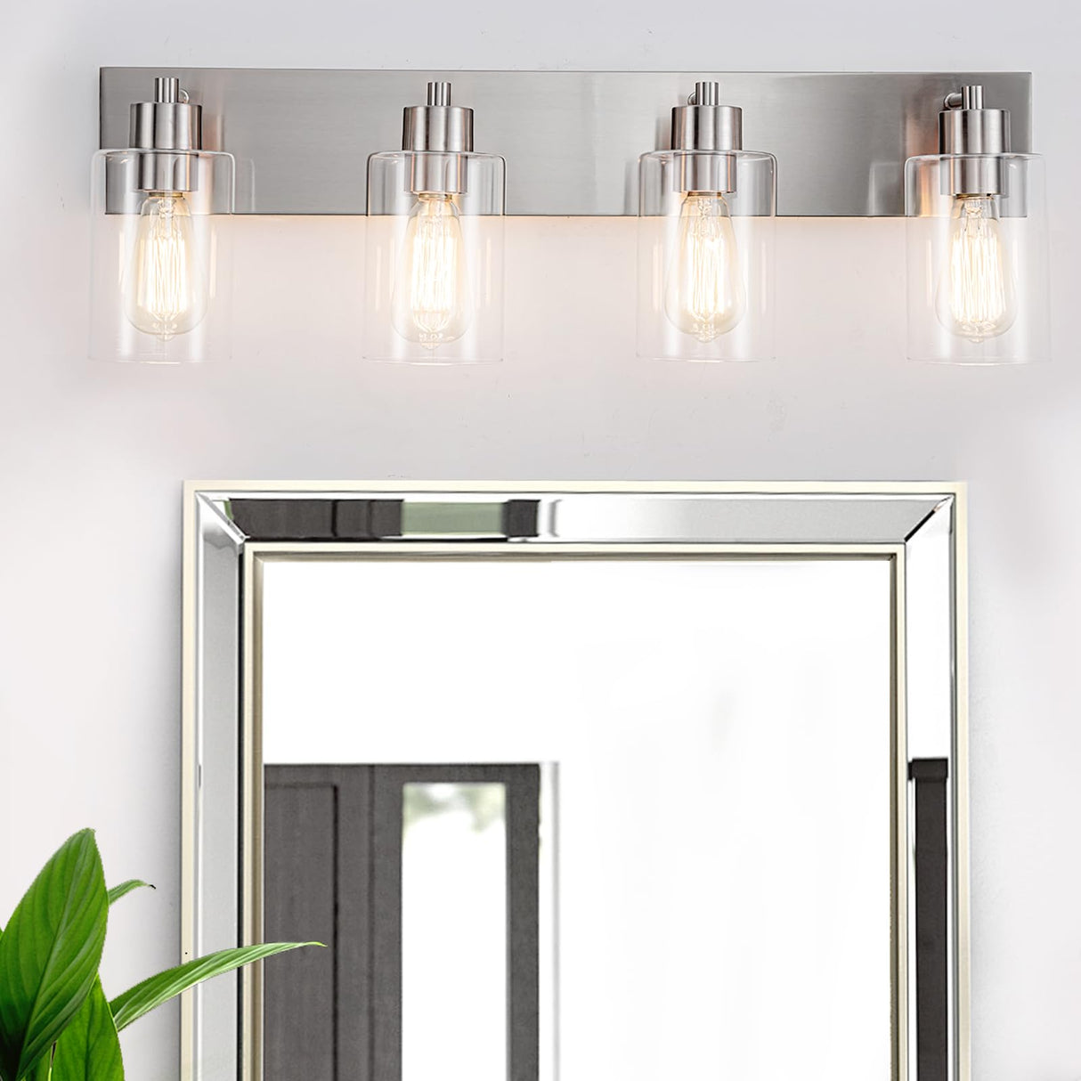 4-Light Bathroom Vanity Light Fixtures, Modern Bathroom Light Fixture with Clear Glass