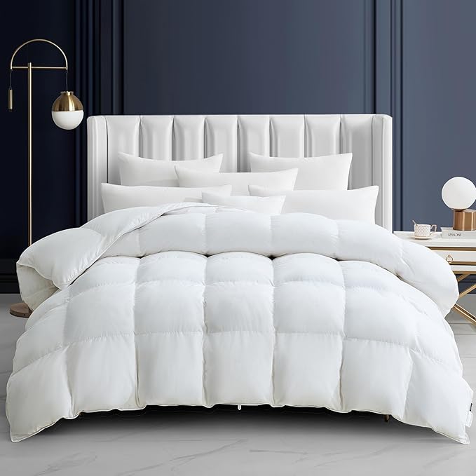 Feather Down Comforter King Size All Season White Down Duvet Insert Ultra Soft 100% Cotton