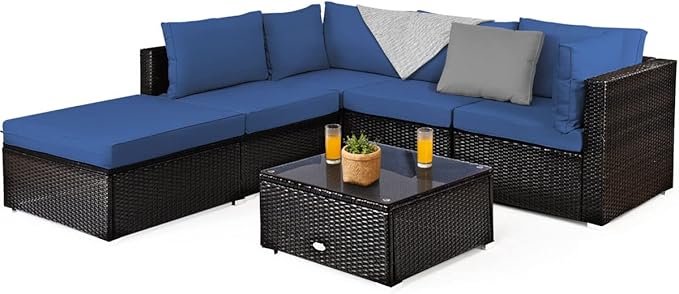 6 Piece Patio Furniture Set - Outdoor Sectional Sofa with Coffee Table