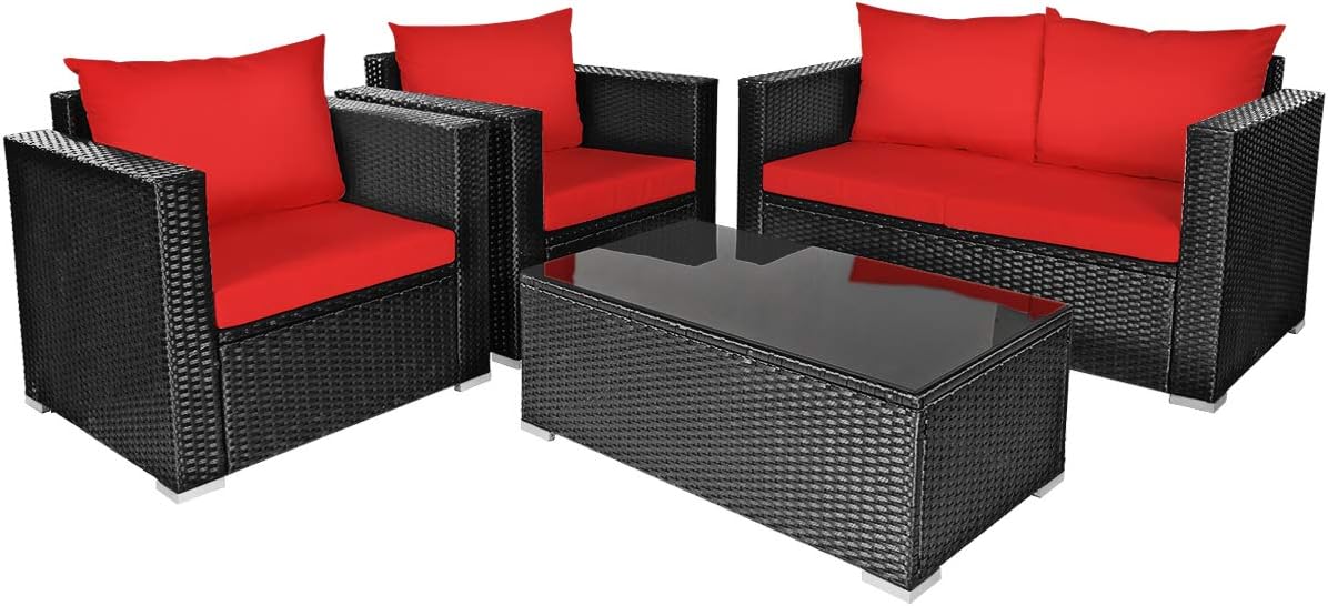 4-Piece Patio Rattan Furniture Set, Sofa Set w/Conversation Set