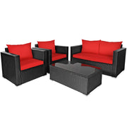 4-Piece Patio Rattan Furniture Set, Sofa Set w/Conversation Set