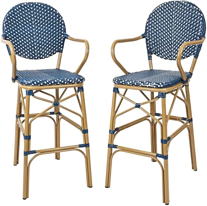 Outdoor Bar Stools Set of 2 | 30 Inch Bar Height Rattan Patio Barstools