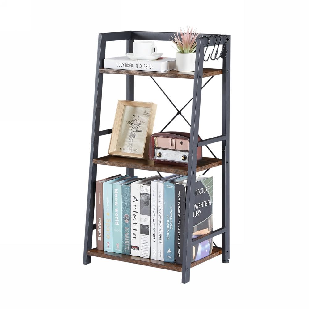 3 Tier Bookshelf, Industrial Bookcase Wood Storage Shelf with Metal Frame for Living Room