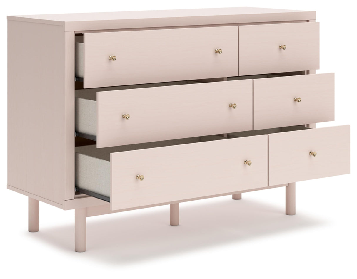 Wistenpine Modern 6-Drawer Dresser with Safety Stop, Pink