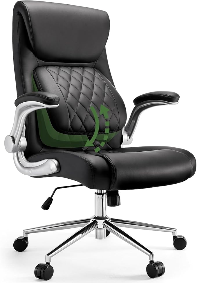Ergonomic PU-Leather Office Chair: 5 Settings Lumbar Support, Executive Office
