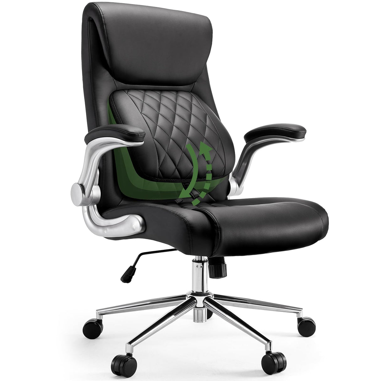 Ergonomic PU-Leather Office Chair: 5 Settings Lumbar Support, Executive Office