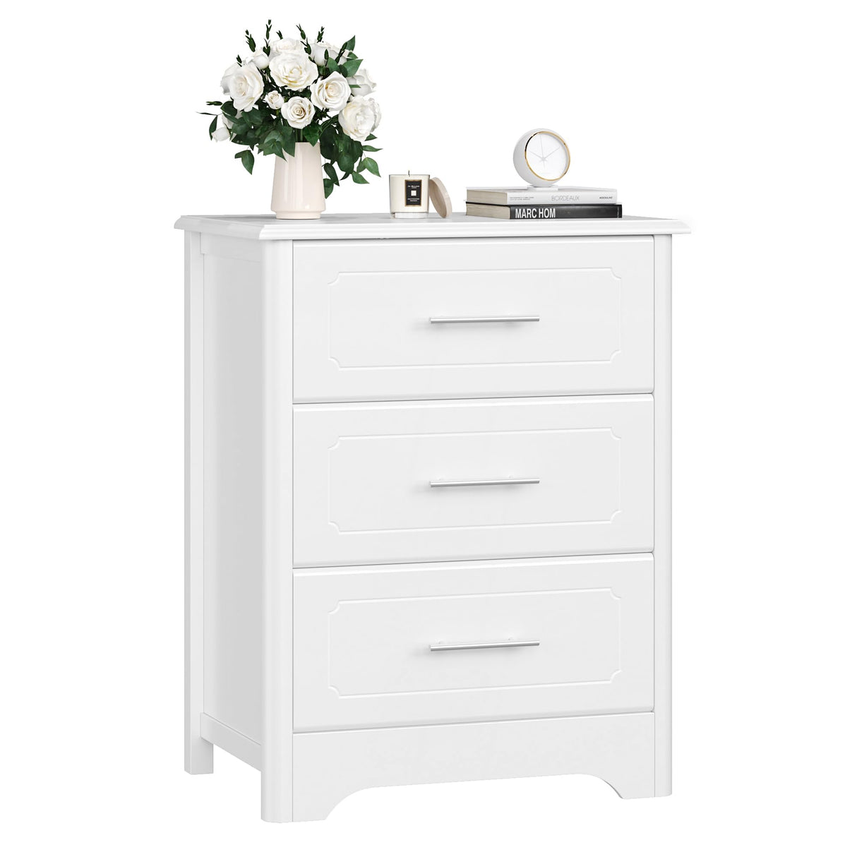 Wide Modern White Dresser, Tall Nightstand