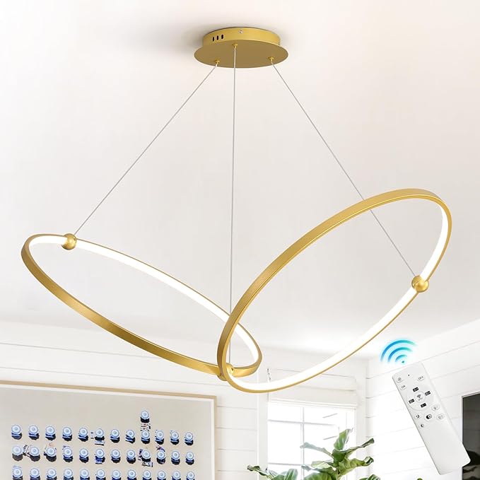 Gold Modern Chandelier Remote Control 2-Ring LED Chandelier Dimmable