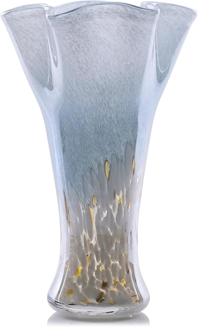 9.0" H Teal Glass Vases for Flowers, Hand Blow Glass Vase Teal Home Decor