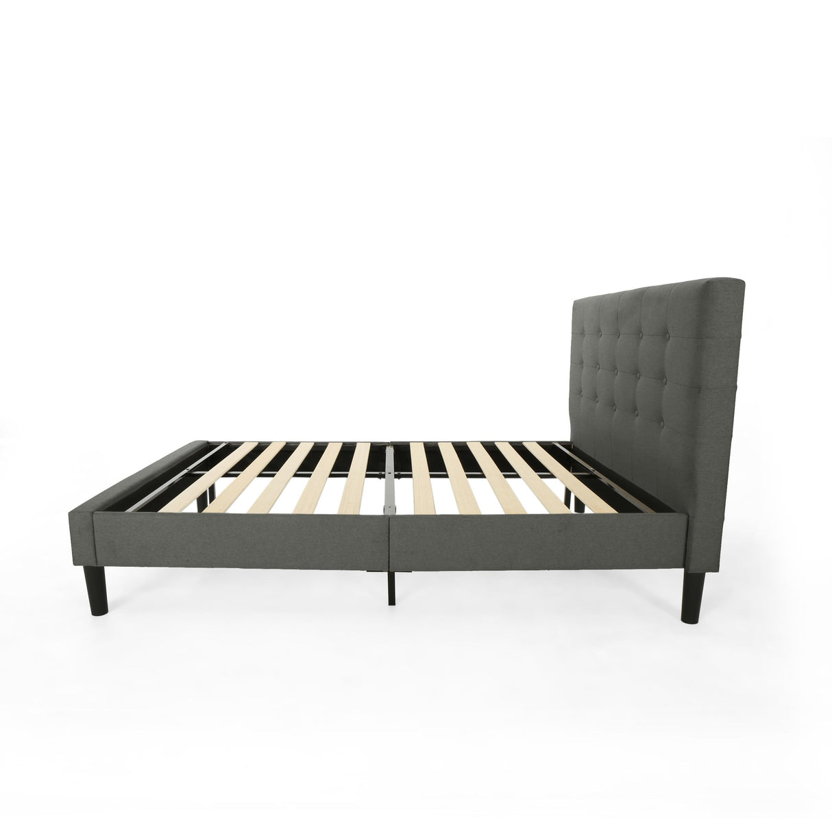 Queen Size Metal Bed with Headboard, Platform Bedframe Sturdy Framework