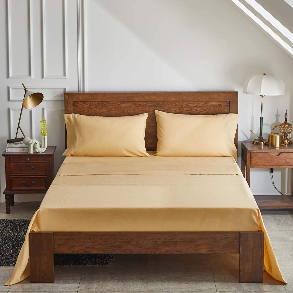 Gray Comforter Sheet Set Bed in a Bag 7 Pieces King Size Tree Branch Bloom Flower Spring Summer Bedding Set (1 Comforter 2 Pillow Shams 1 Tan Flat Sheet 1 Fitted Sheet 2 Pillowcases)