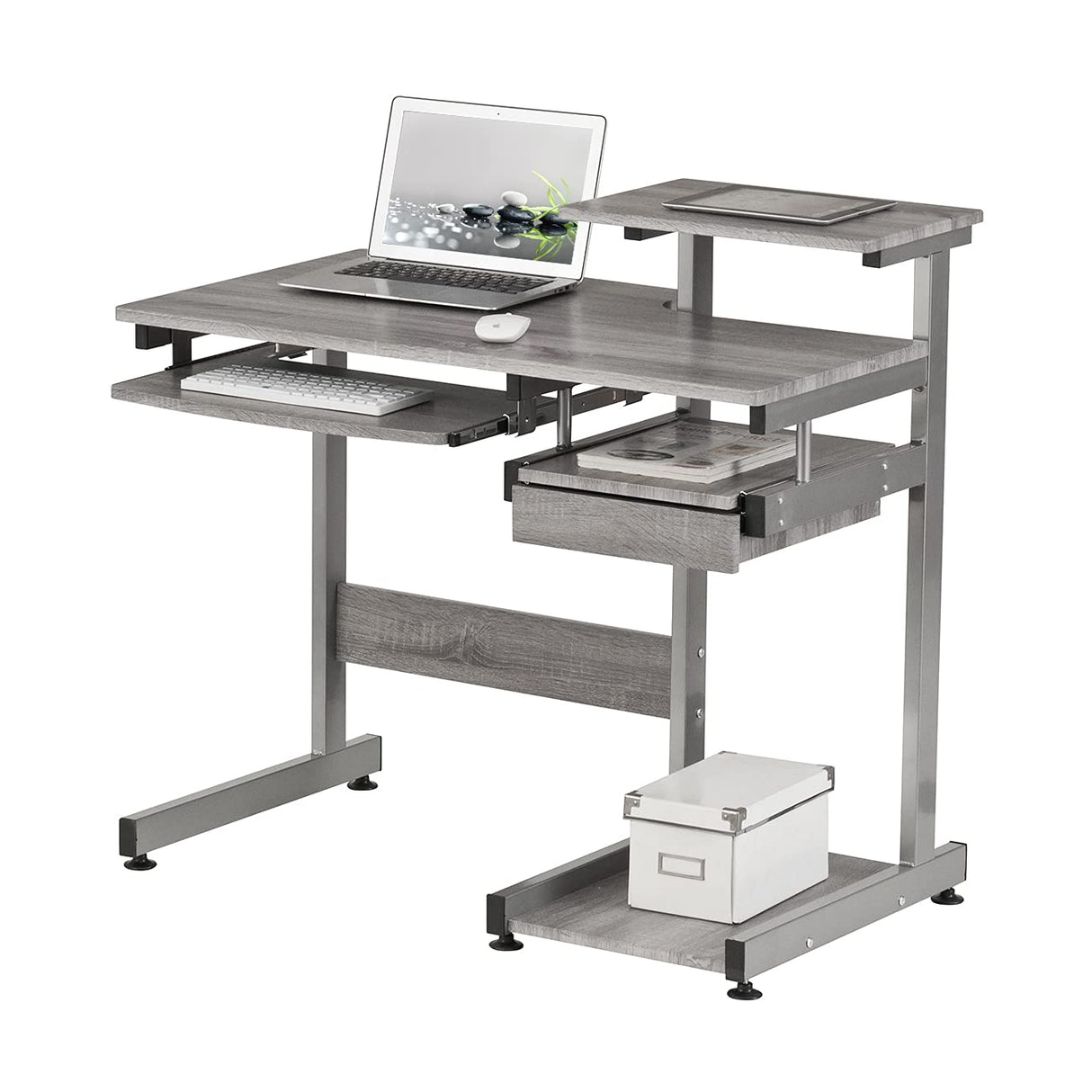 Complete Computer Workstation Desk, Gray, 37.75" W x 22" D x 35" H,Grey