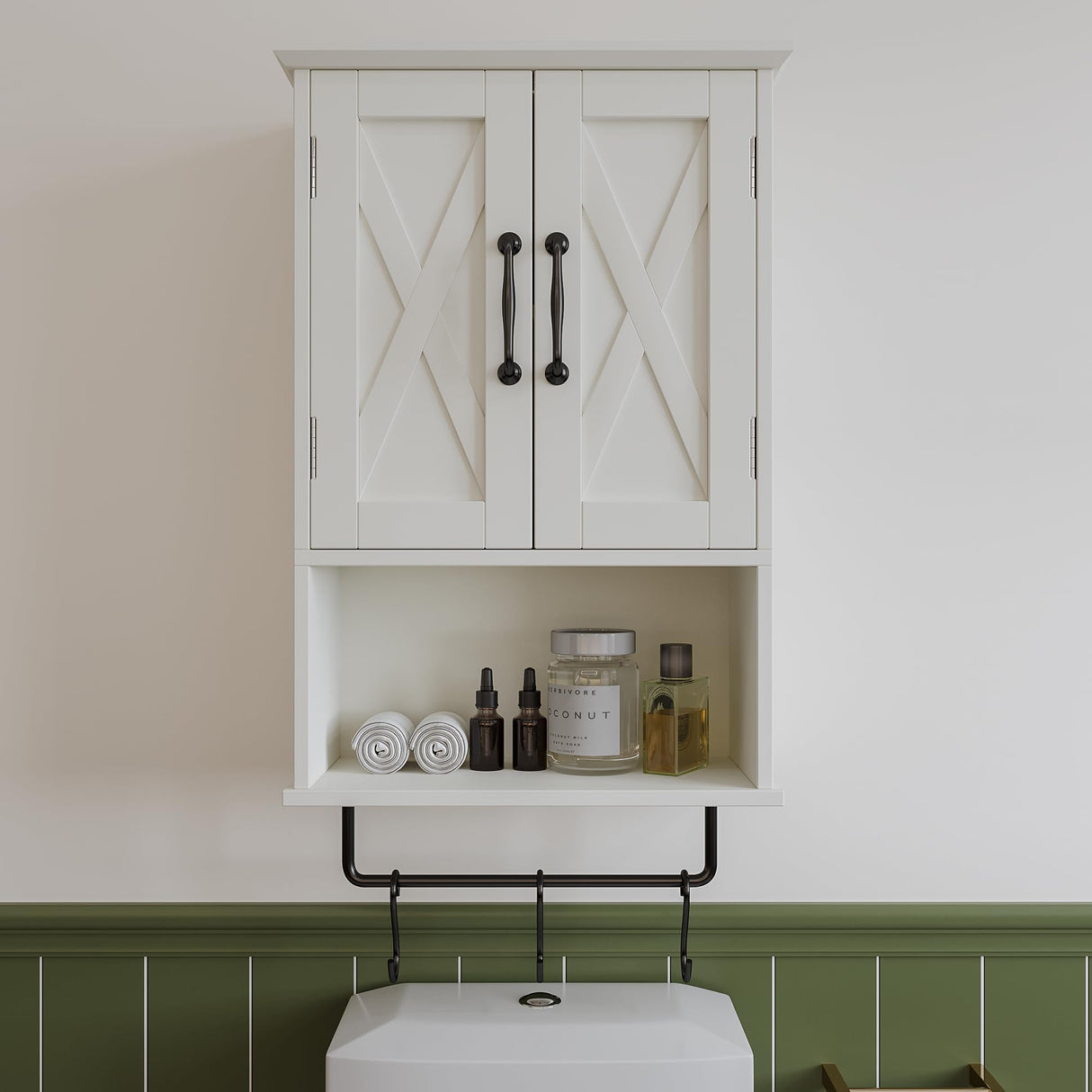 Farmhouse Medicine Cabinet, Bathroom Wall Cabinet with Adjustable Shelf, Towel Bar