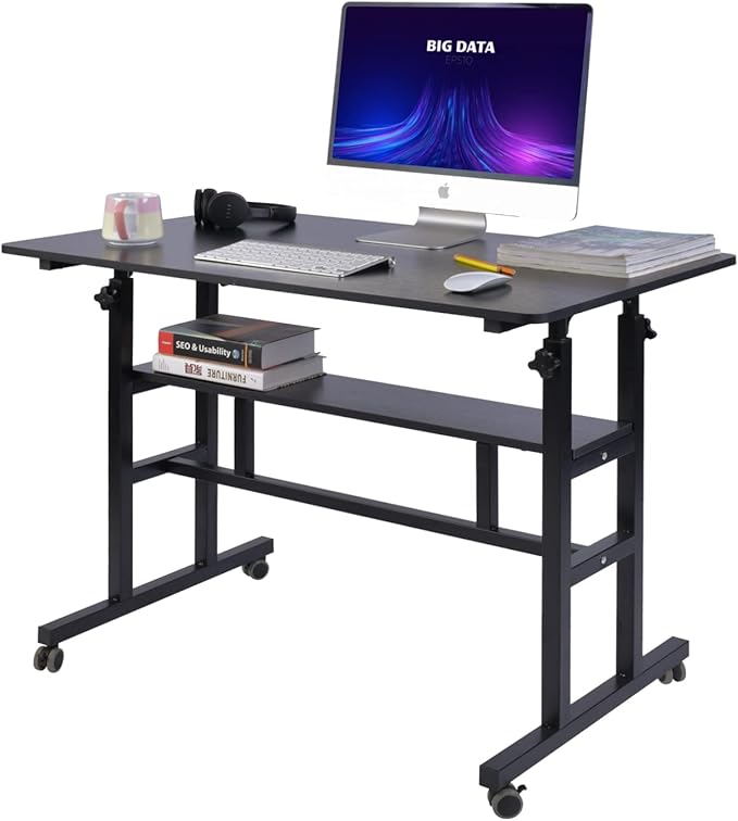 Adjustable Computer Desk with Double-Layer, Rustic
