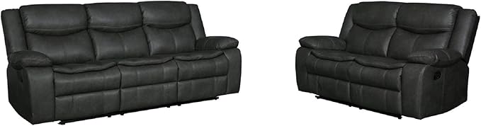 Marsden Modern Leather Air Reclining Living Room, 2 Piece Loveseat, Sofa Set, Gray