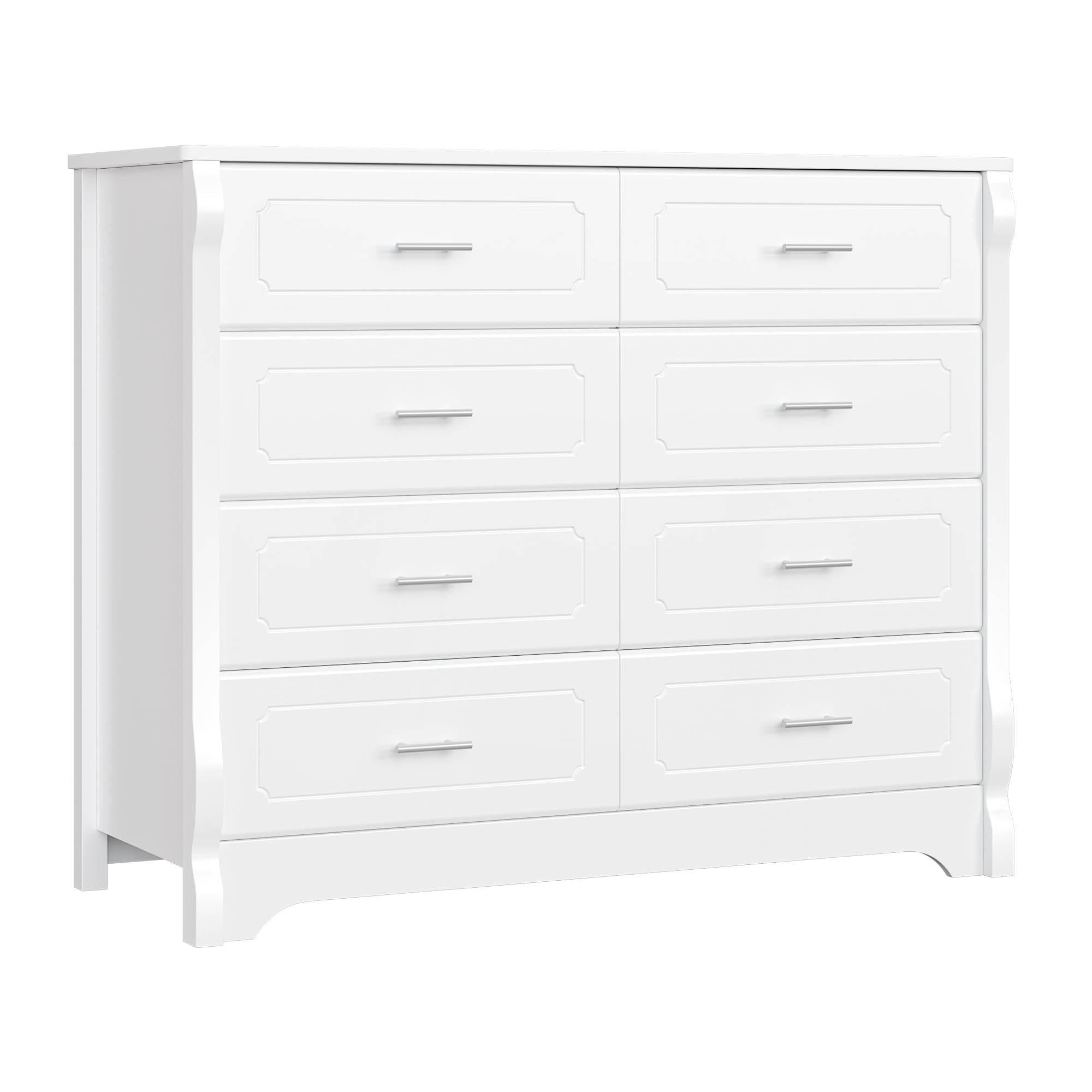 White 8 Drawer Dresser for Bedroom, 47" Wood Dresser & Chest of Drawers