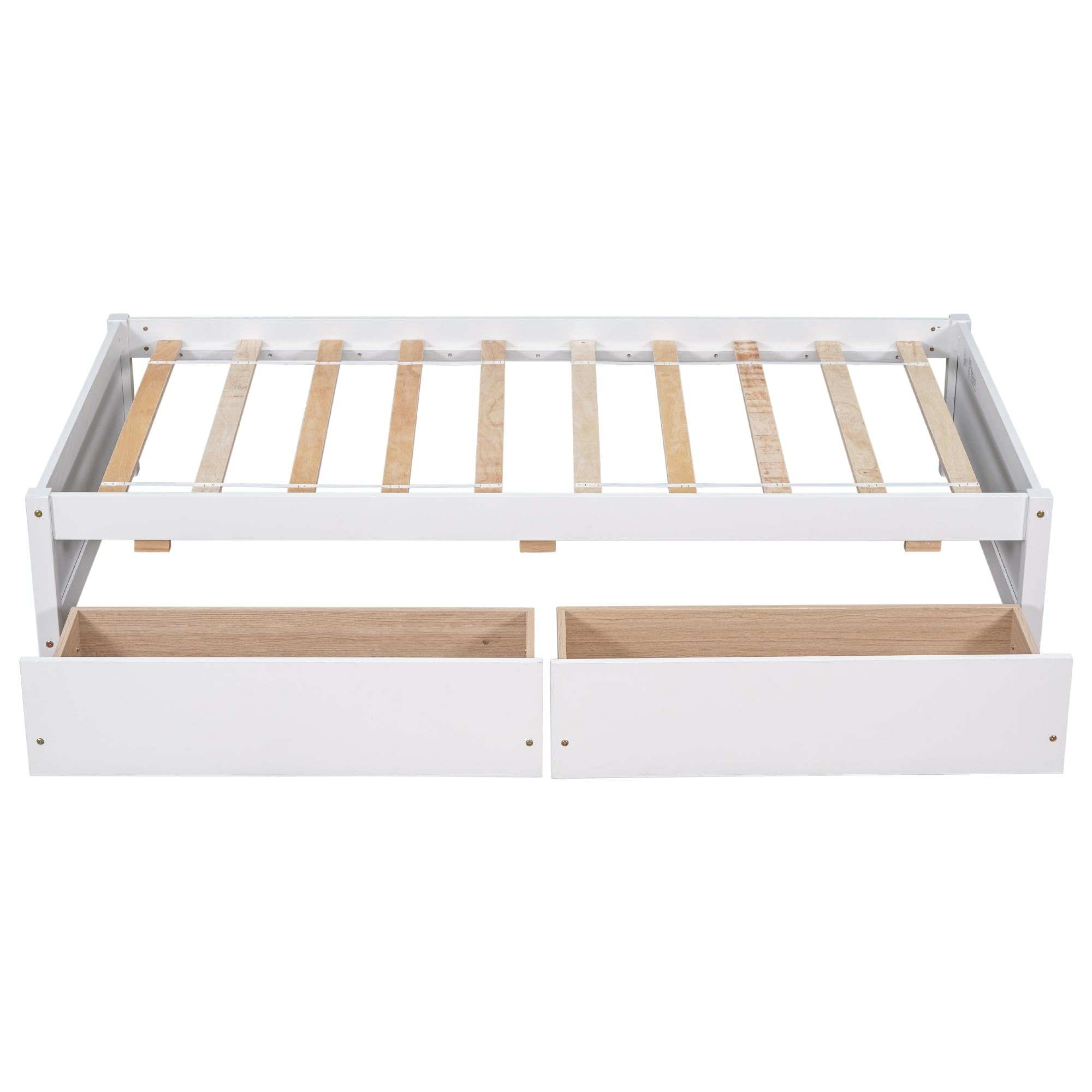 Twin Bed Frame with 2 Drawers, Solid Wood Construction