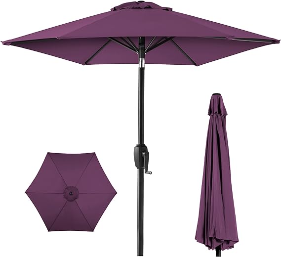 7.5ft Heavy-Duty Round Outdoor Market Table Patio Umbrella w/Steel Pole, Push Button Tilt