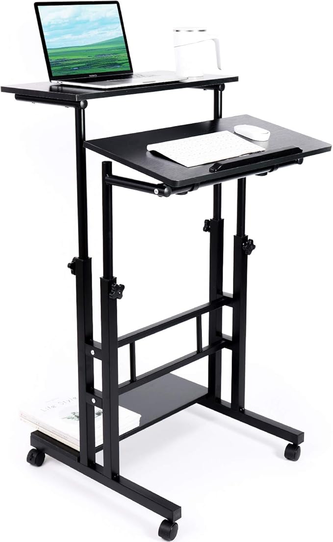 Portable Standing Desk, Small Standing Desk with Wheels Standing Laptop Desk Mobile