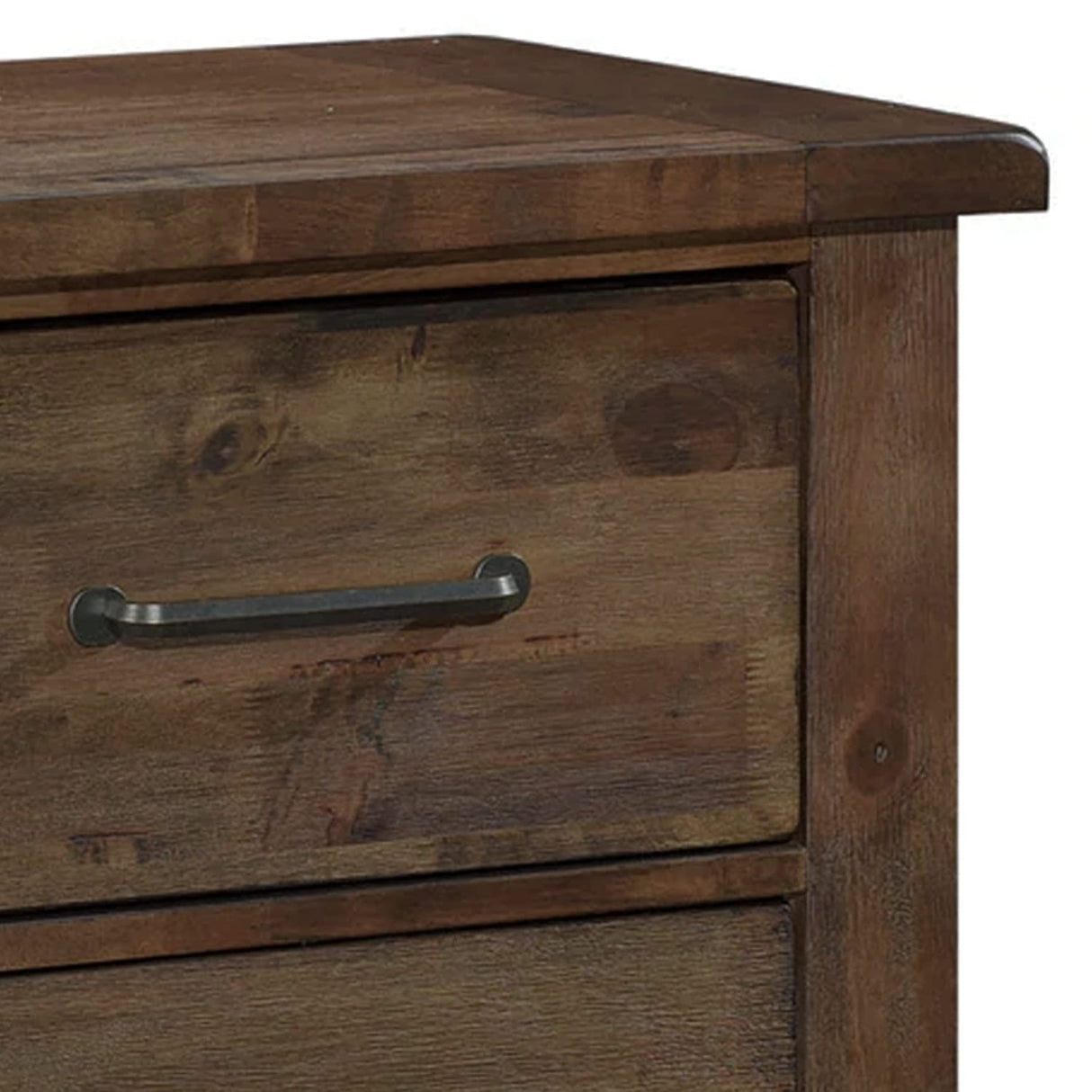 Wooden Nightstand with Metal Handle, Brown