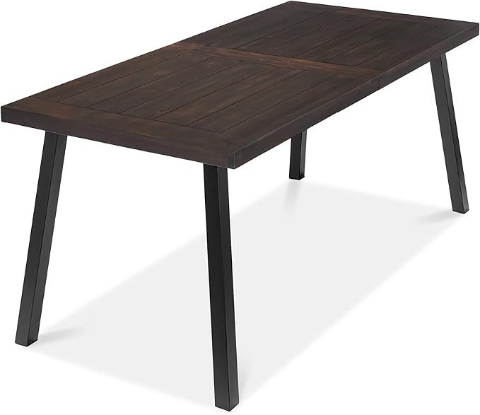 6-Person Acacia Wood Dining Table - Indoor Outdoor Picnic Table with Steel Legs