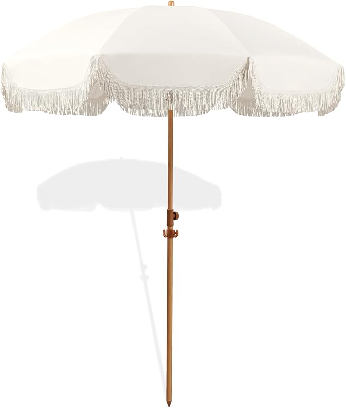 6.5ft Patio Umbrella with Fringe, Beach Umbrella, Fringe Umbrella Outdoor Patio