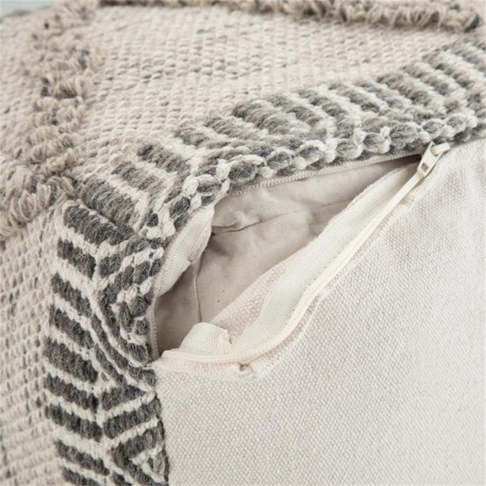 Sweeney Boho Square Pouf in Grey, Natural Handloom Woven Pattern for the Living Room
