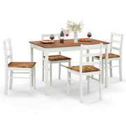 Set for 4, Solid Wood, Farmhouse Dinette Set w/Rubber Wood Legs, Mid-Century Modern