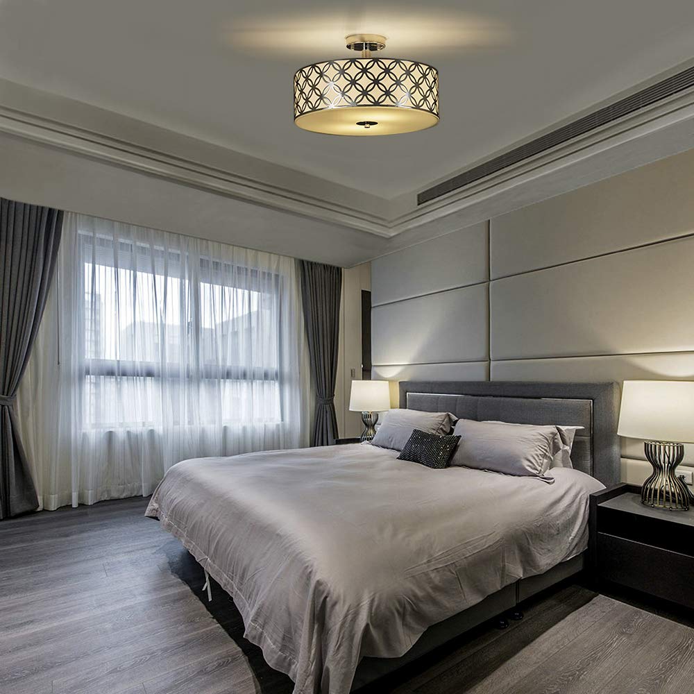 12‘’ Luxurious Living Room Bedroom Ceiling lamp Creamy White Glass Diffuser Chrome Finish