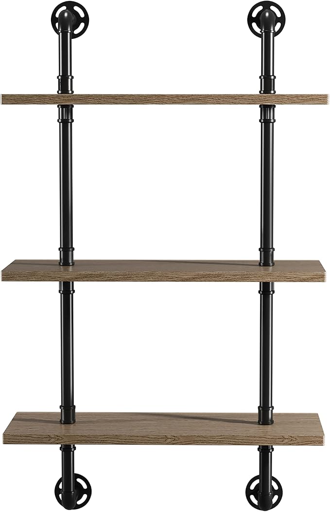 Treiber Industrial 3-Tier Metal 24 in. Floating Shelf for Living Room, Bedroom