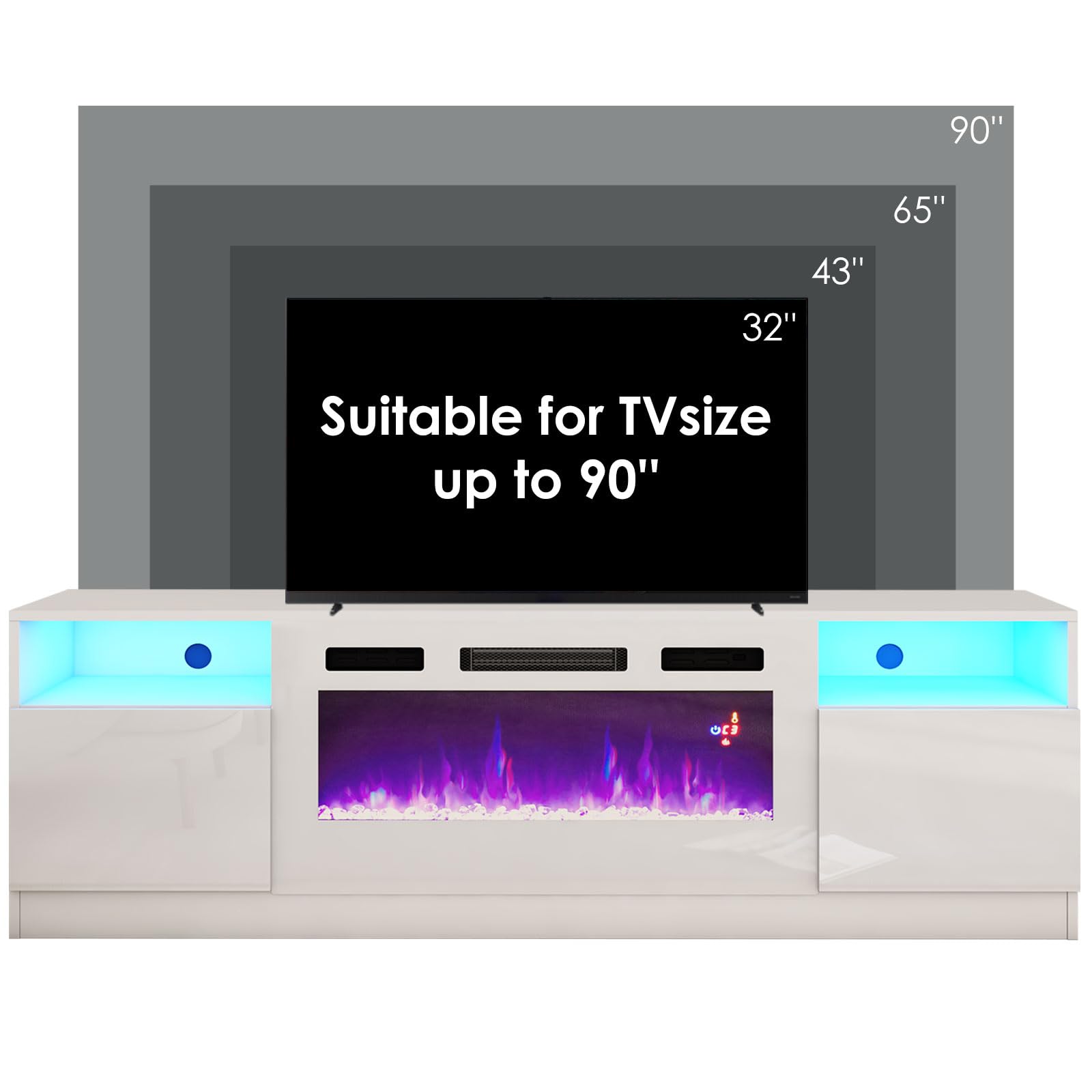 80" TV Stand with 40" Electric Fireplace Large Modern Matte Texture Media