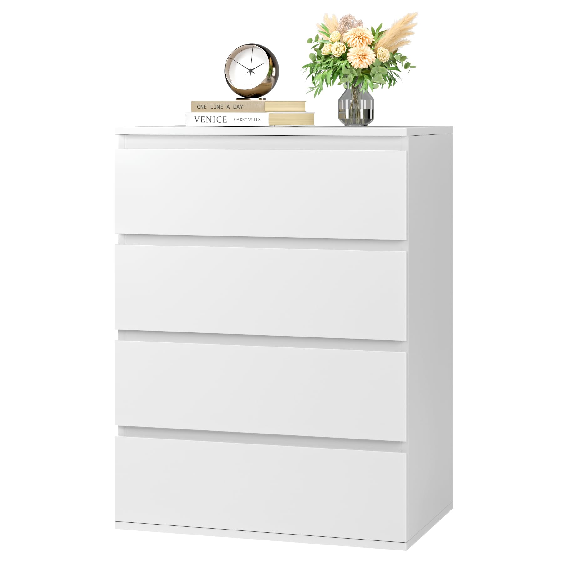 4 Drawer Dresser, White Dresser Modern Storage Chest of Drawers 23.6L x 15.7W x 31.5H in