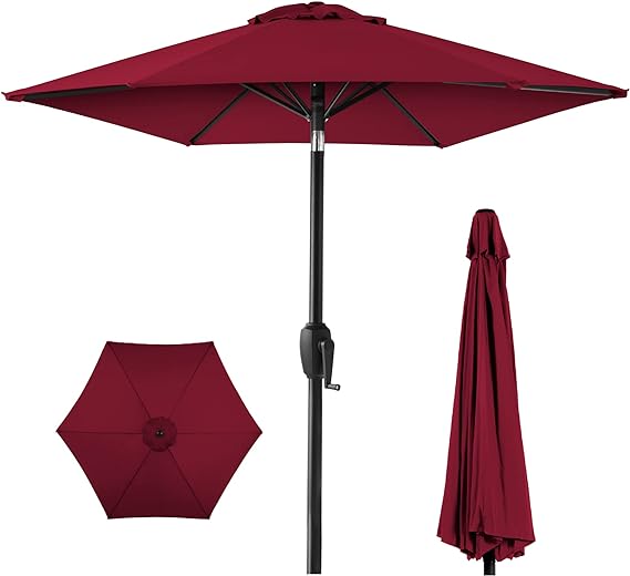 7.5ft Heavy-Duty Round Outdoor Market Table Patio Umbrella w/Steel Pole, Push Button Tilt
