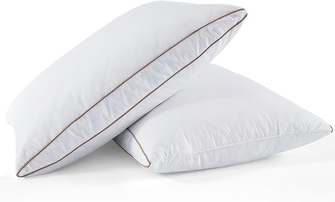 Pillows,Feather Pillows Queen Pillows Set of 2, 100% Soft Cotton Cover Bed Pillows