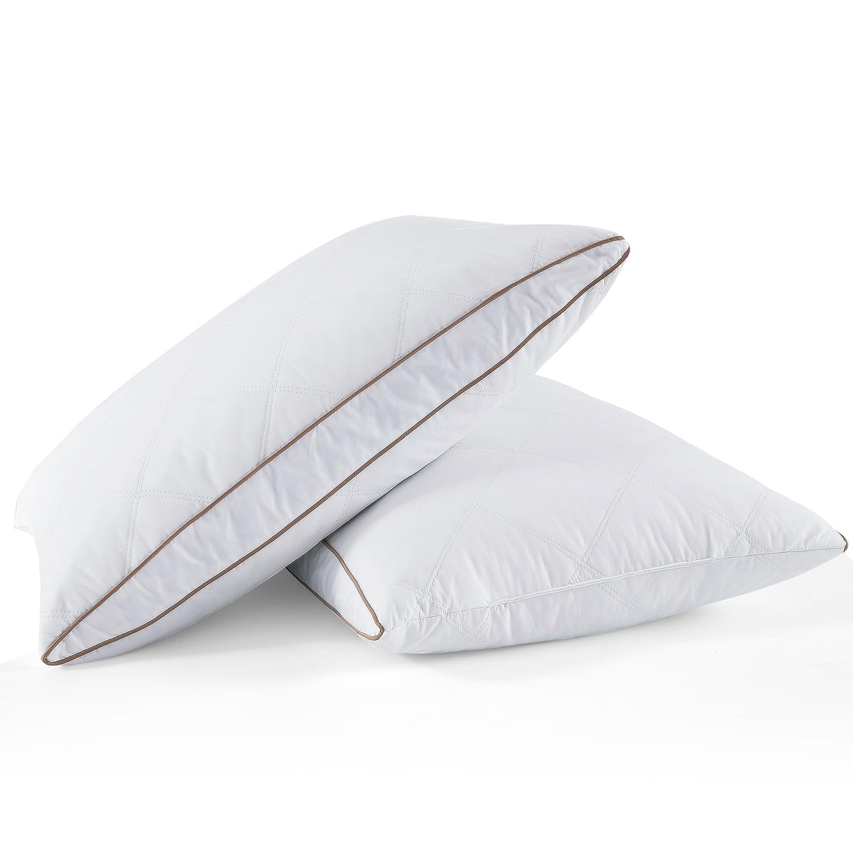 Pillows,Feather Pillows Queen Pillows Set of 2, 100% Soft Cotton Cover Bed Pillows