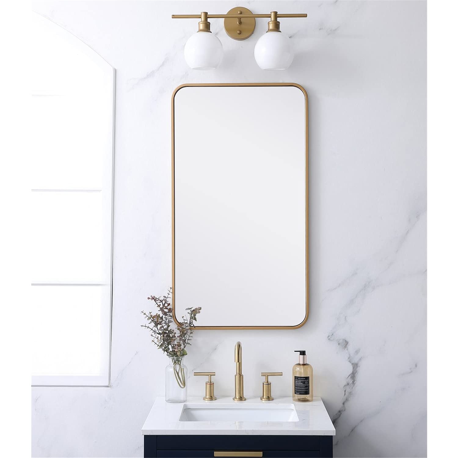 Evermore 20x36 Soft Corner Metal Rectangular Mirror in Brass