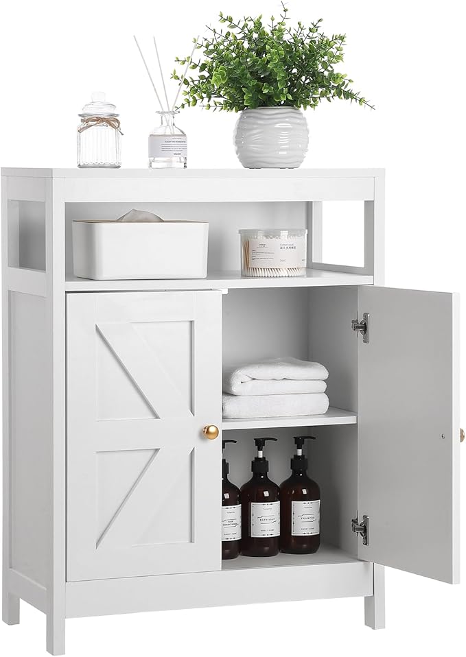 Bathroom Floor Cabinet Wooden Storage Organizer with 2 Doors