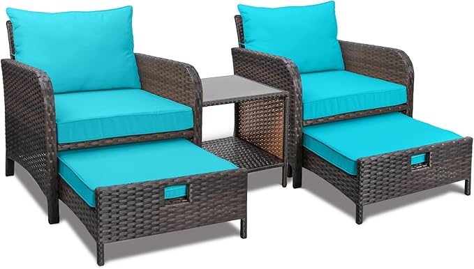 Balcony Furniture 5 Piece Patio Conversation Set, PE Wicker Rattan Outdoor Lounge Chairs