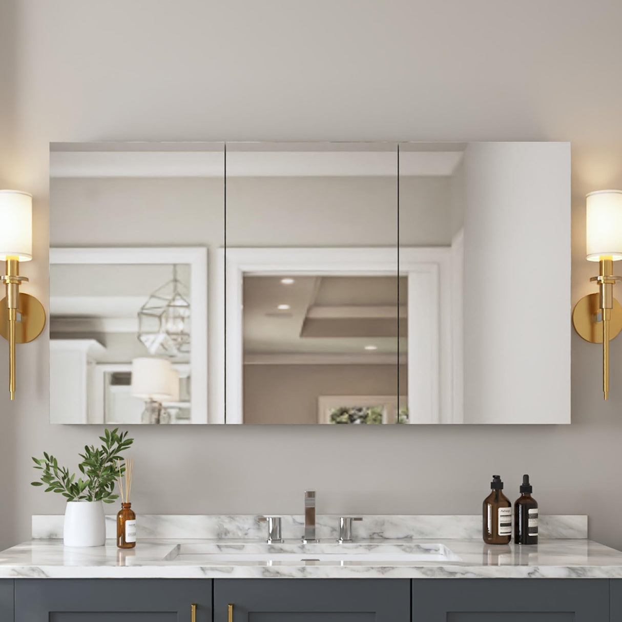 Medicine Cabinet with Mirror, 48" W x 26" H Bathroom Mirror with Storage