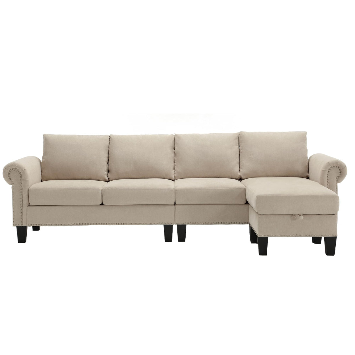 Oueeedd 4-Seater Convertible L-Shaped Sectional Sofa with Storage Ottoman