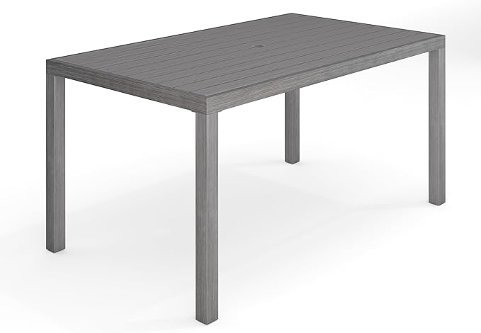 Bedford 70" Aluminum Patio Dining Table with Umbrella Hole - Brushed Woodgrain Finish