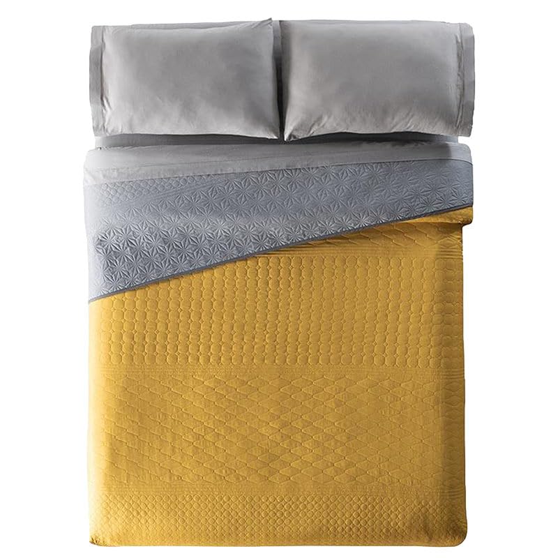 Queen Comforter, Novo Mustard Queen Size Bedding, Reversible Cozy Blankets in Golden