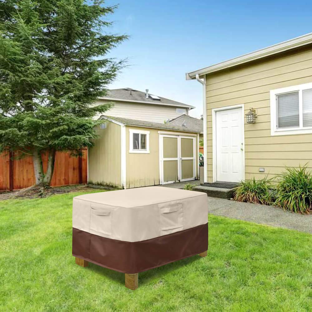 Rectangle Patio Ottoman Cover, Waterproof Outdoor Ottoman Cover with Padded Handles