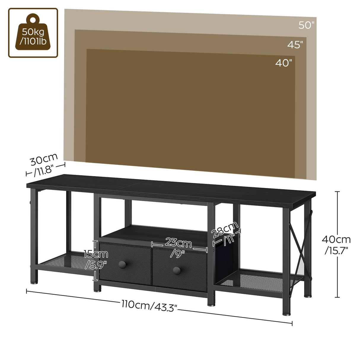 TV Stand with LED Lights - 50 Inch Entertainment Center with Storage