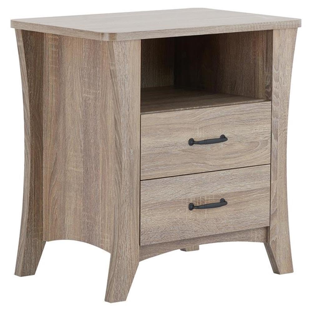 Wooden 2-Drawer Nightstand with Open Shelf in Rustic Natural
