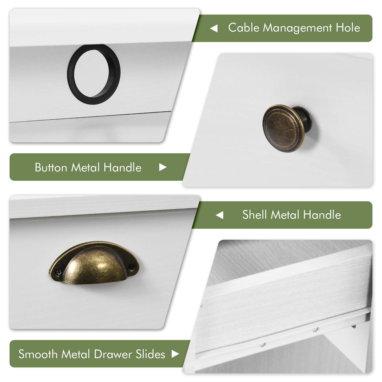 White Desk with Drawers, 47 Inch Home Office Computer Desk with File Drawers Student Girls Desks Teens Writing Table with Hutch, Small Desk with Drawer for Bedroom, White