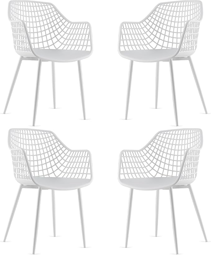 Dining Chairs Set of 4, Plastic Kitchen Chairs with Metal Legs