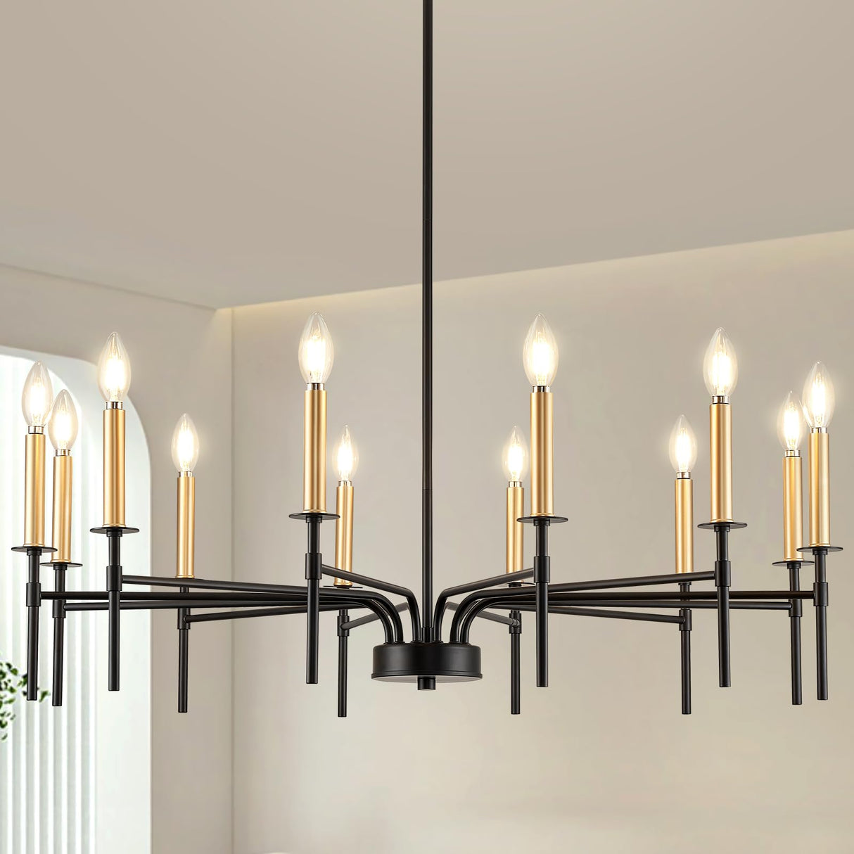 Modern Farmhouse Black and Gold Chandelier for Dining Room Light