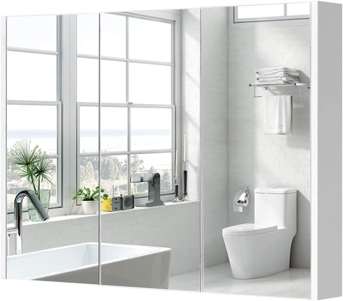 Bathroom Medicine Cabinet, Wall Mounted Cabinet with Triple Mirror Door